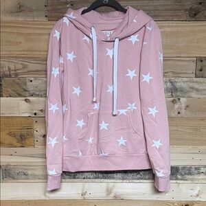 Reflex size Large Soft Light Pink with White Stars Pullover Hoodie with Pocket